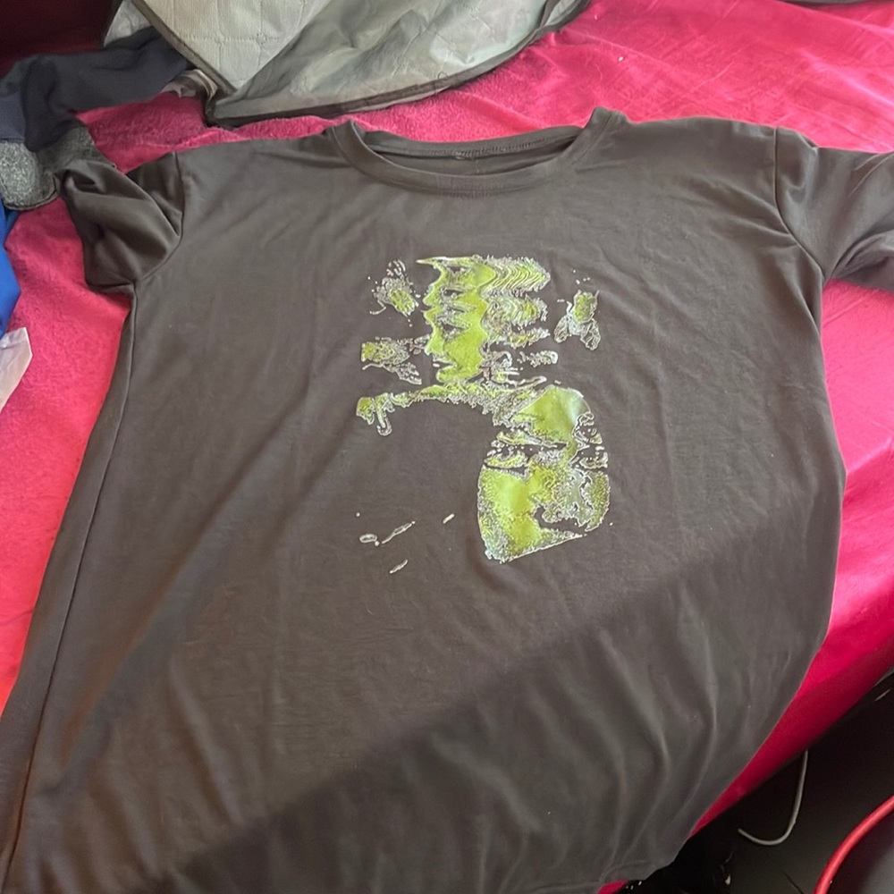 grey and green digital art shirt